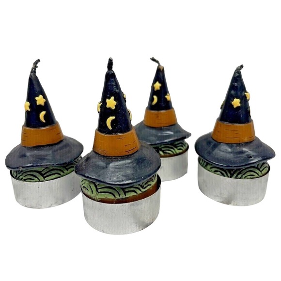 NWT Midwest Vintage 90s Halloween Tea Light Candles Witch Hat 4 Witches Decor - Picture 1 of 7